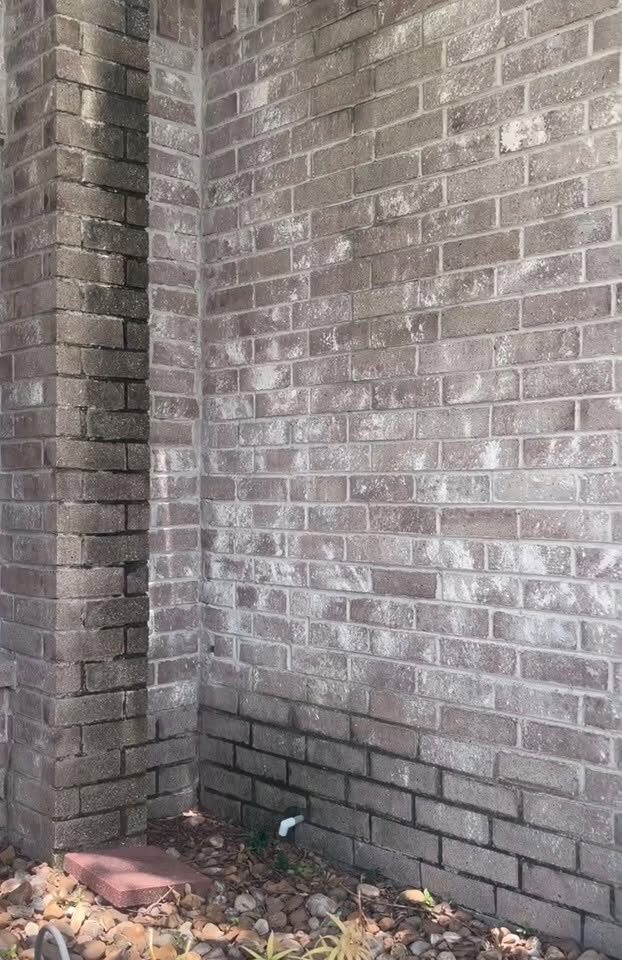 Brickwork after cleaning, the colour of the brick and mortar showing clearly again